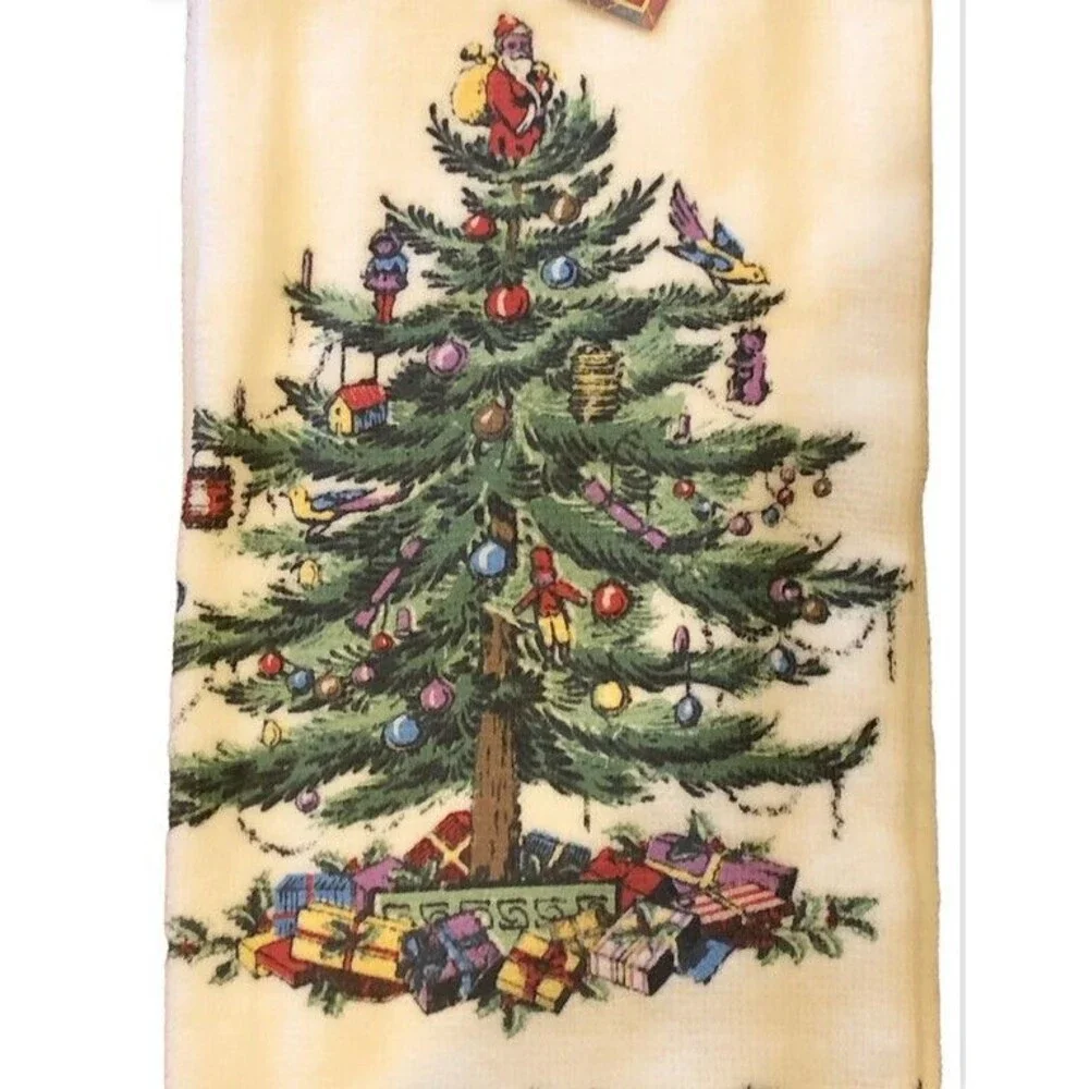 Spode Christmas Kitchen Dish Towel Tree 100% Cotton Tartan Plaid 27x19 Holiday